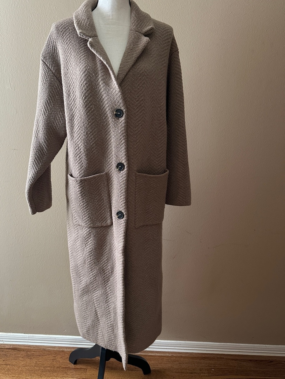 ZARA Taupe-Brown Longline Button Front Cardigan Coat